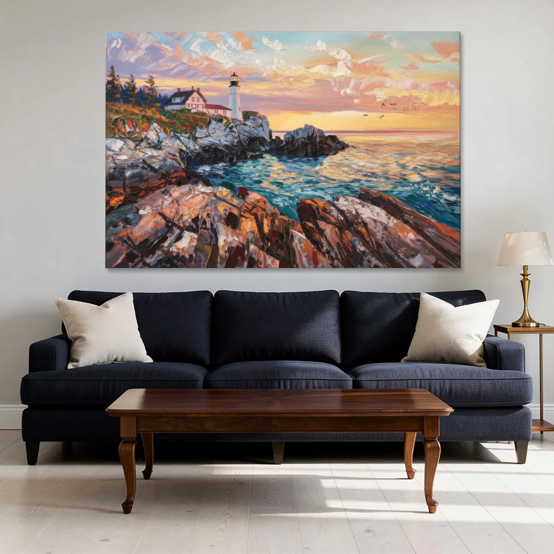 Bar Harbor Lighthouse Landscape - Canvas Wall Art - Sofa - 60x40