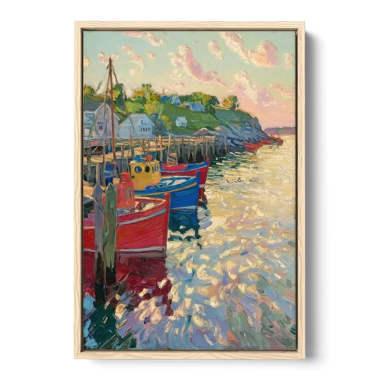 Bar Harbor Lobster Boats Harbor - Oak Framed Canvas Wall Art - Front