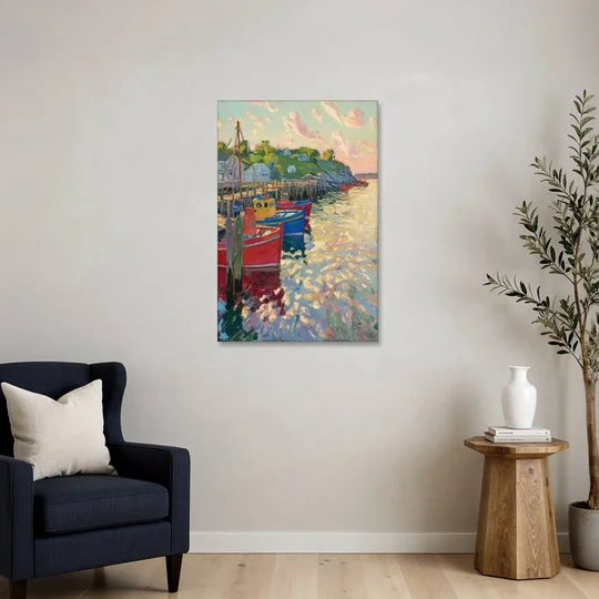 Bar Harbor Lobster Boats Harbor - Canvas Wall Art - Sofa - 24x36