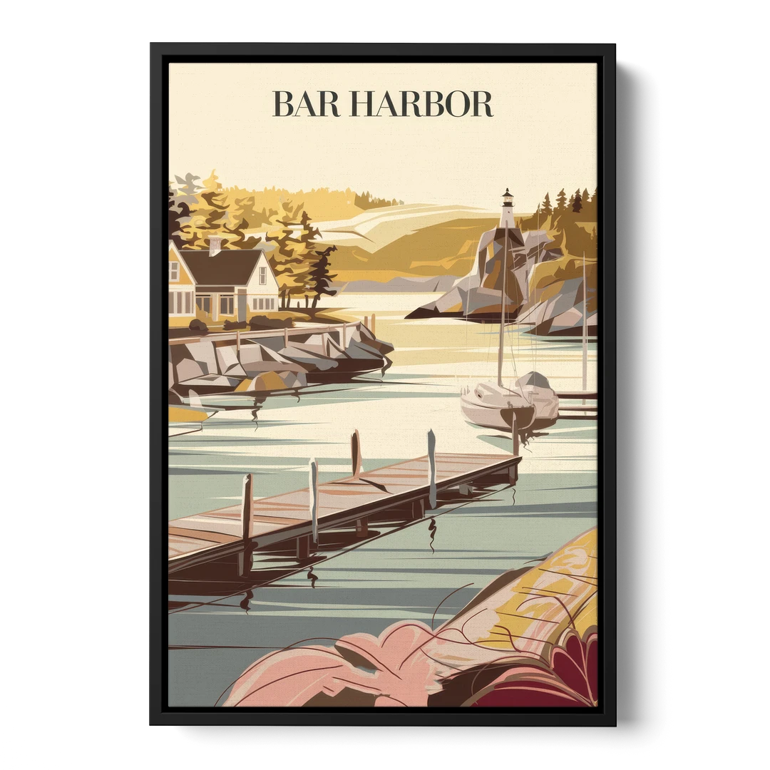 Bar Harbor New England Charm - Black Framed Canvas Wall Art - Front