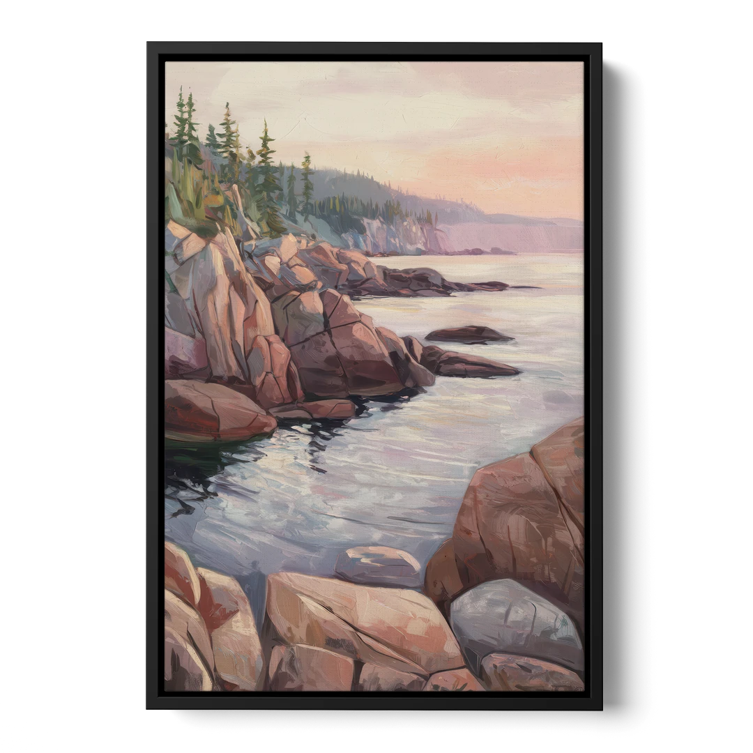 Bar Harbor Rocky Shoreline - Black Framed Canvas Wall Art - Front