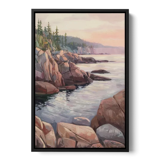 Bar Harbor Rocky Shoreline - Black Framed Canvas Wall Art - Front