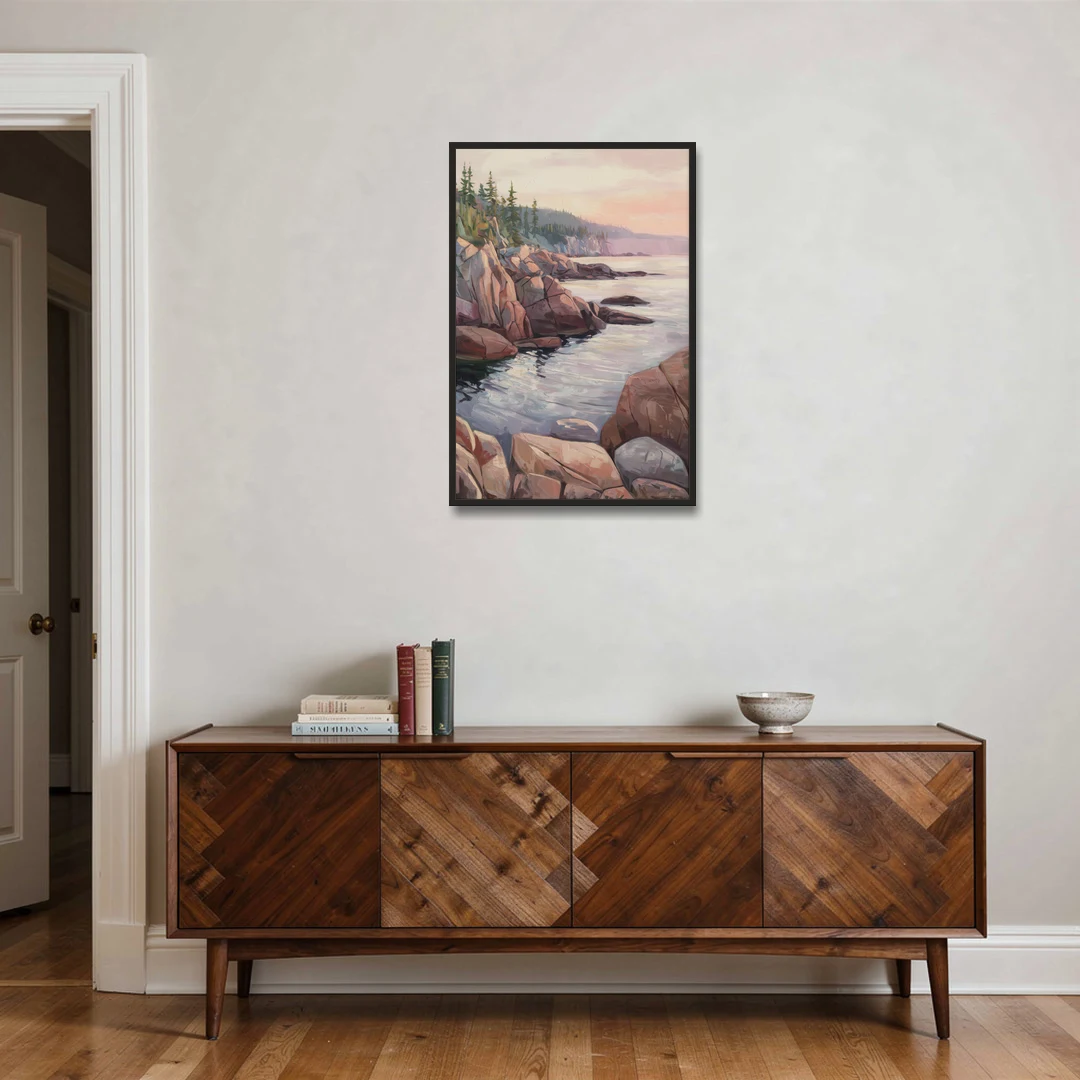 Bar Harbor Rocky Shoreline - Black Framed Canvas Wall Art - Coffee Table - 24x36