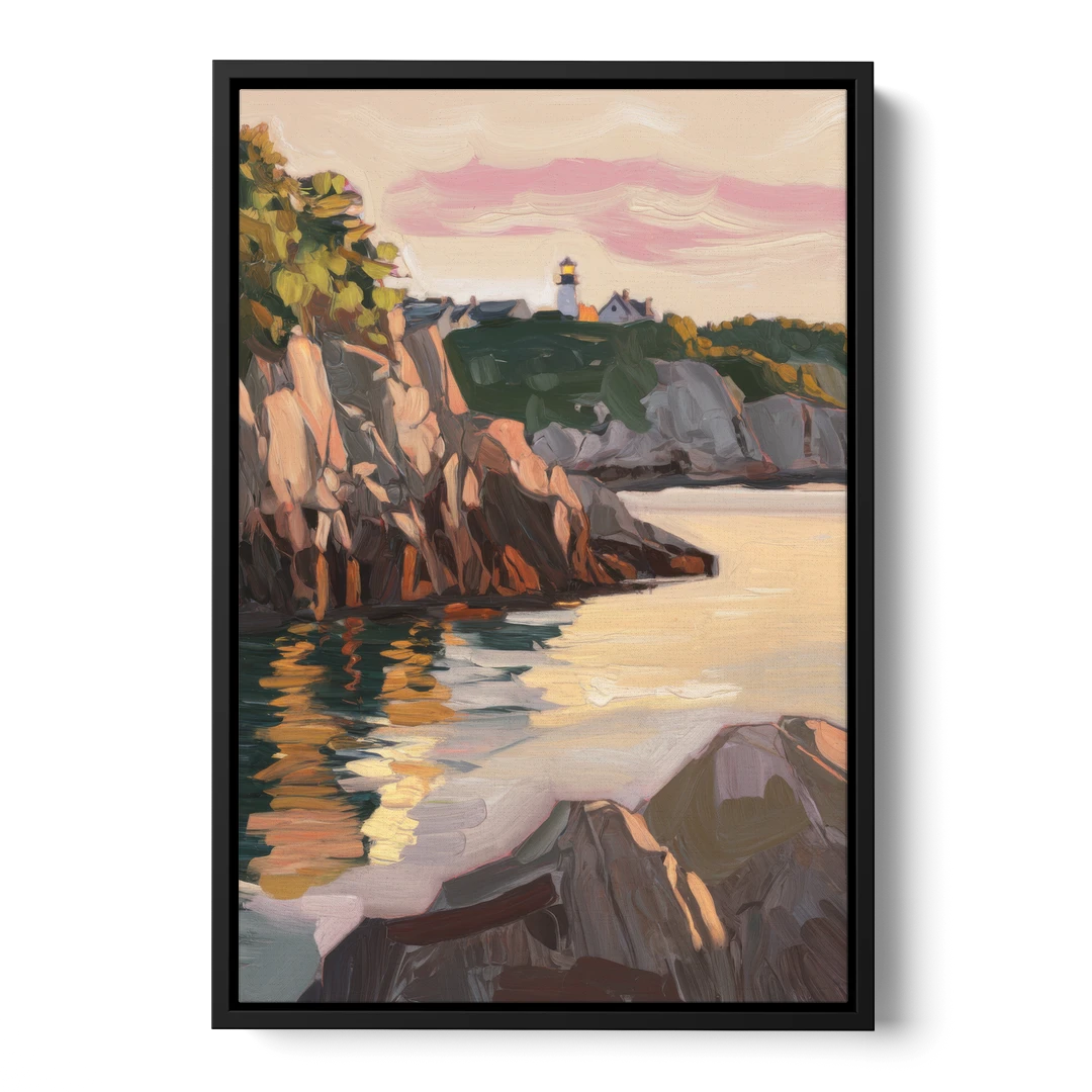 Bar Harbor Scenic Coastline - Black Framed Canvas Wall Art - Front