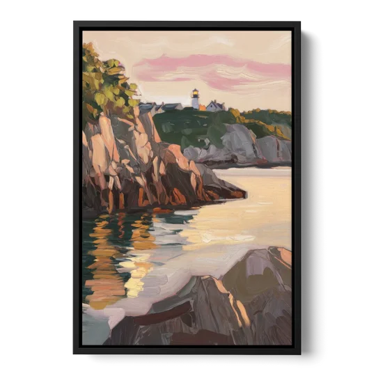 Bar Harbor Scenic Coastline - Black Framed Canvas Wall Art - Front