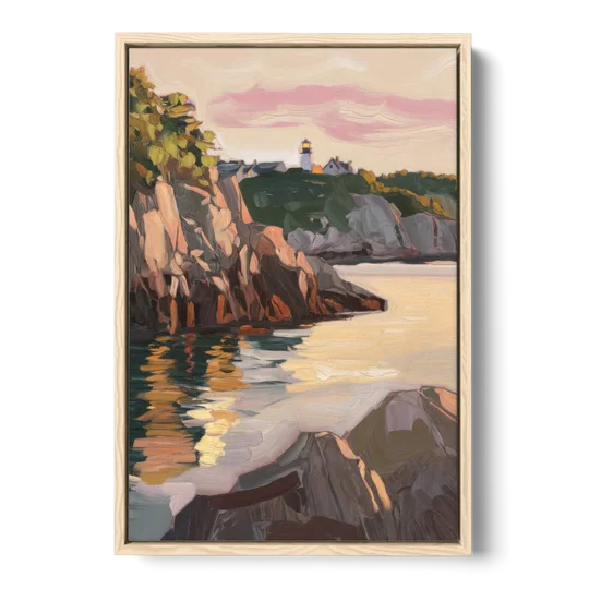 Bar Harbor Scenic Coastline - Oak Framed Canvas Wall Art - Front