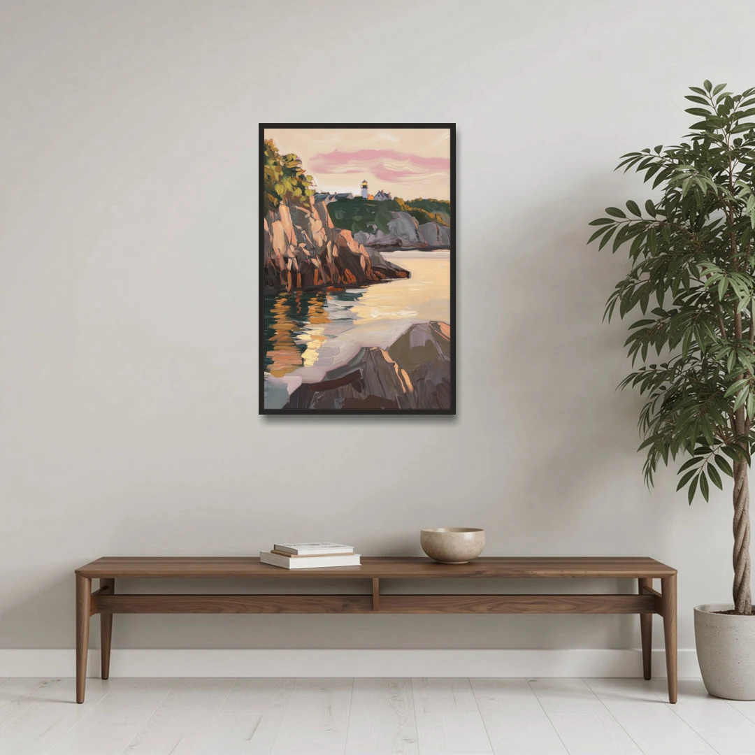 Bar Harbor Scenic Coastline - Black Framed Canvas Wall Art - Coffee Table - 24x36