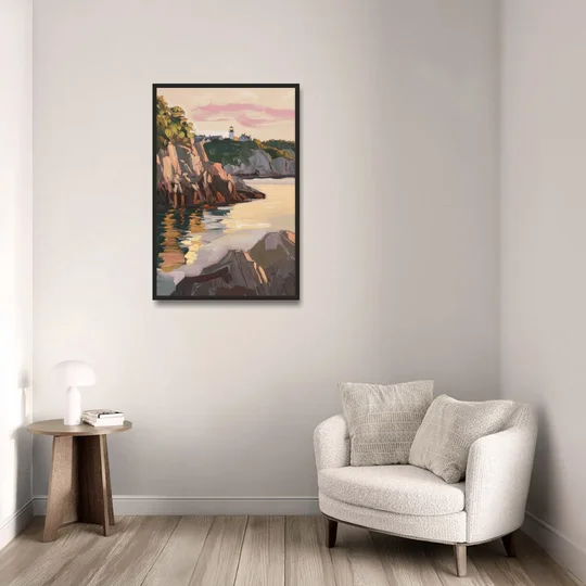 Bar Harbor Scenic Coastline - Black Framed Canvas Wall Art - Sofa - 24x36