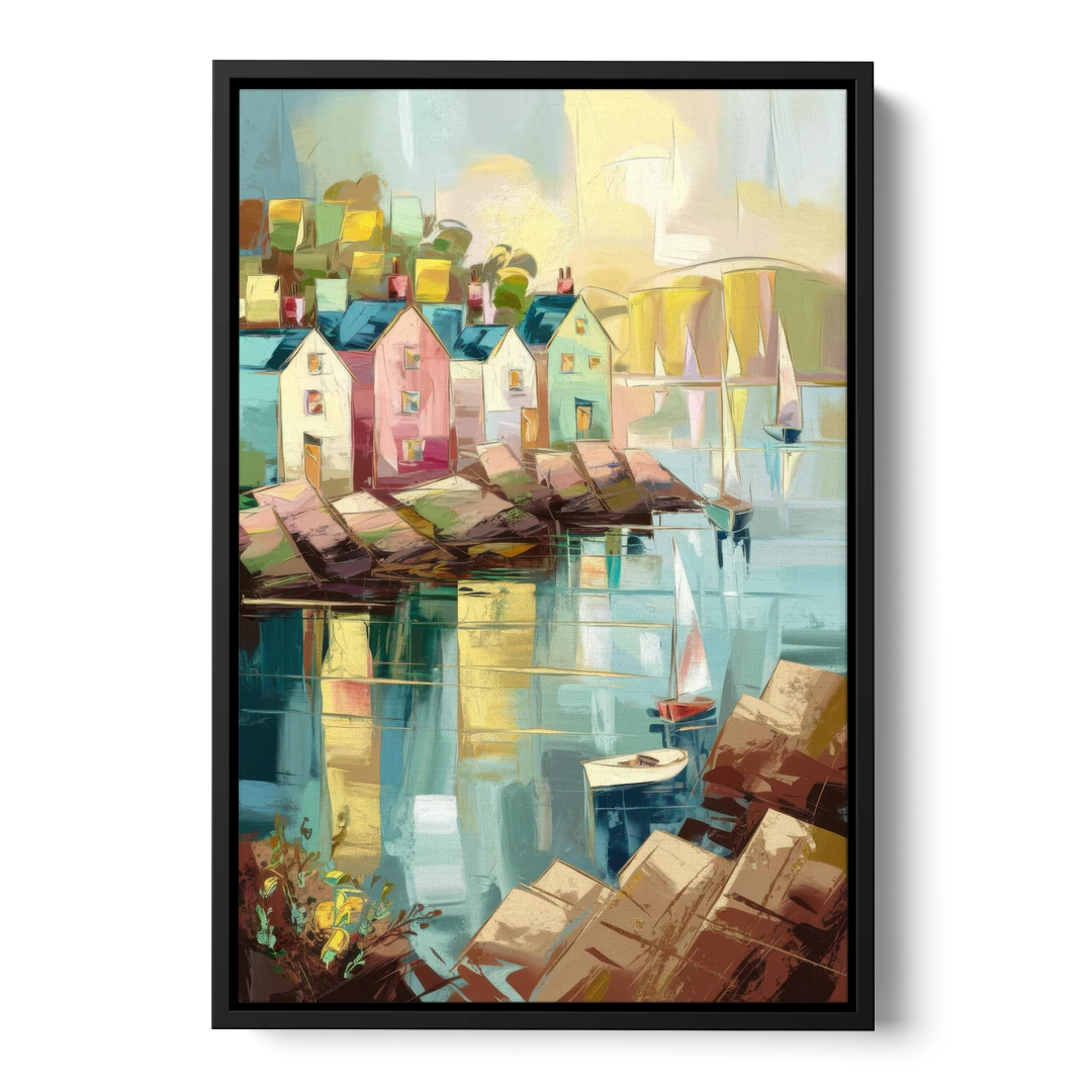 Bar Harbor Seaside Village - Black Framed Canvas Wall Art - Front