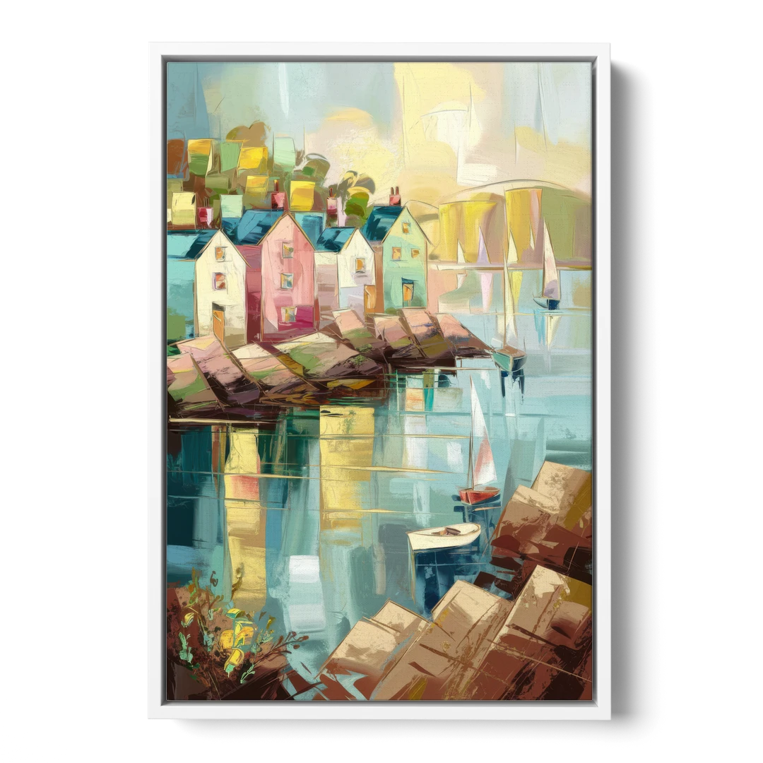 Bar Harbor Seaside Village - White Framed Canvas Wall Art - Front
