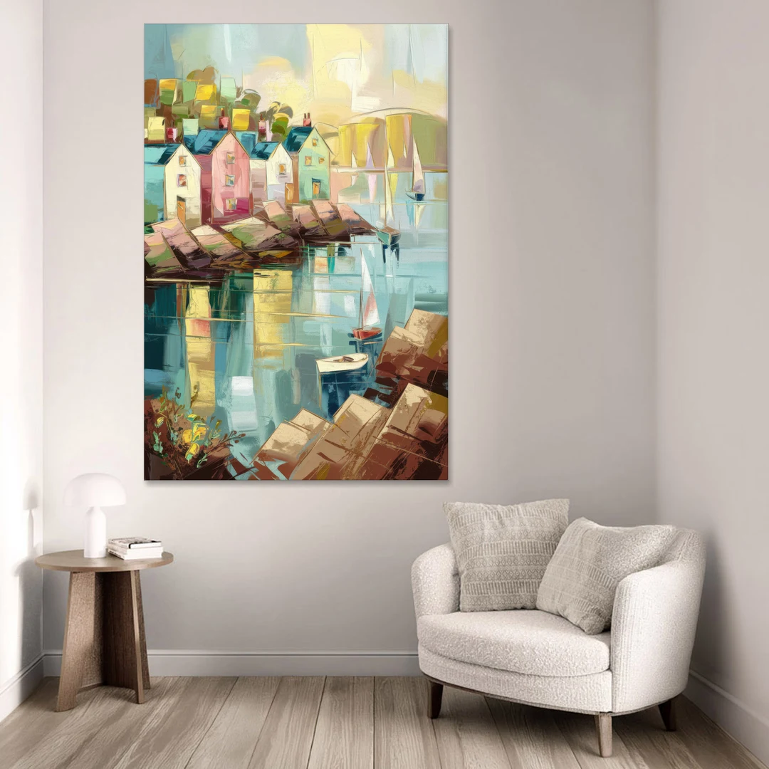 Bar Harbor Seaside Village - Canvas Wall Art - Sofa - 40x60