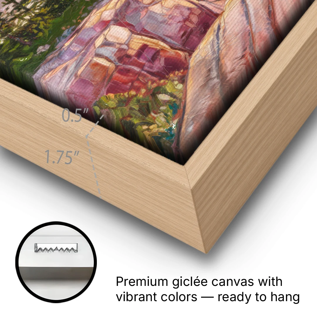 Bar Harbor Sunrise Over Acadia - Oak Framed Canvas Wall Art - Gallery Wrap Corner