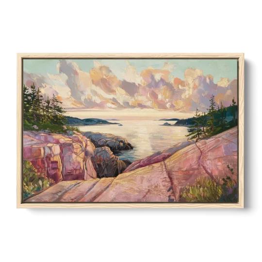 Bar Harbor Sunrise Over Acadia - Oak Framed Canvas Wall Art - Front