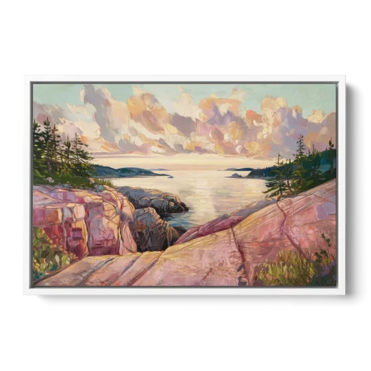 Bar Harbor Sunrise Over Acadia - White Framed Canvas Wall Art - Front