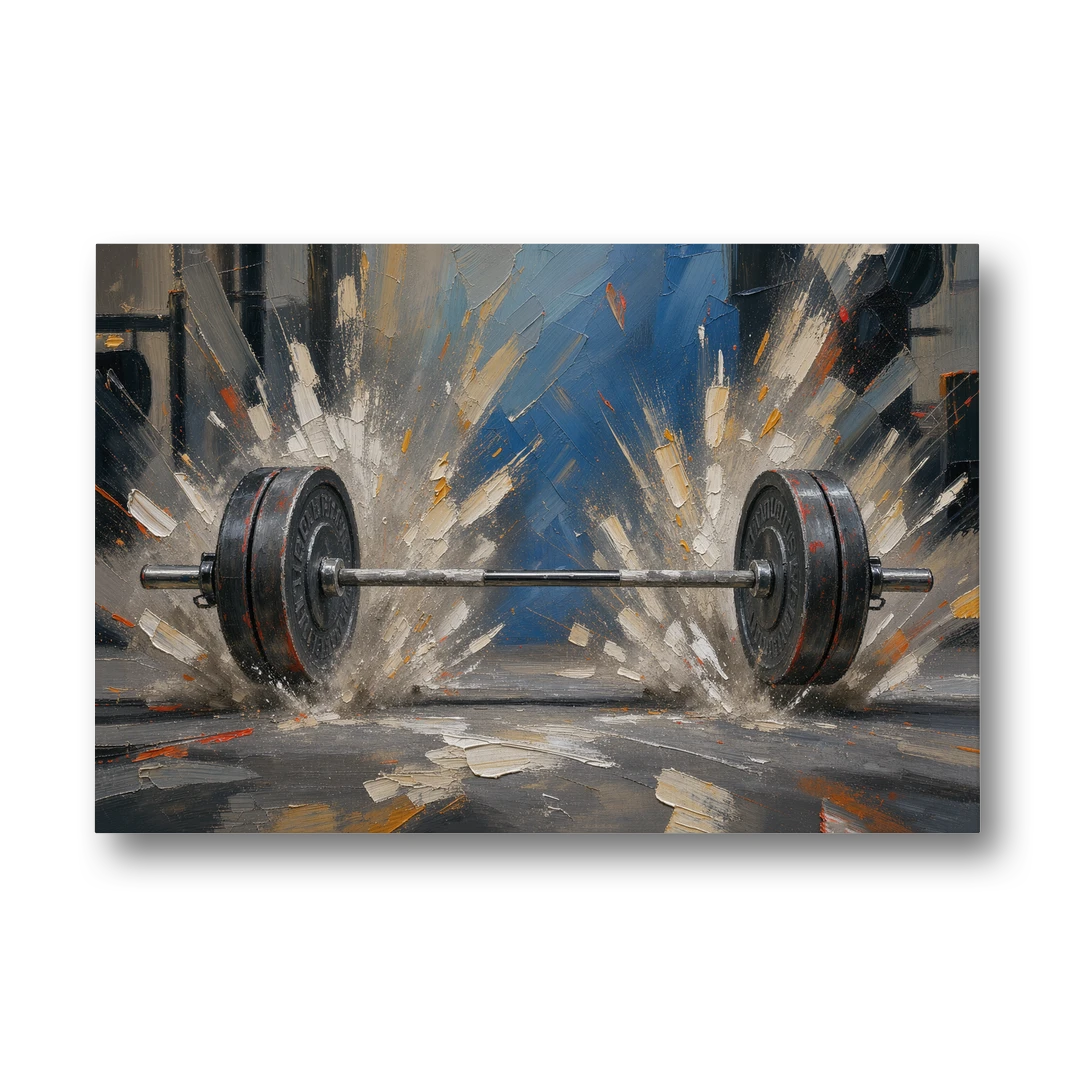 Barbell Painting with Chalk Dust Burst - Canvas Wall Art - Front