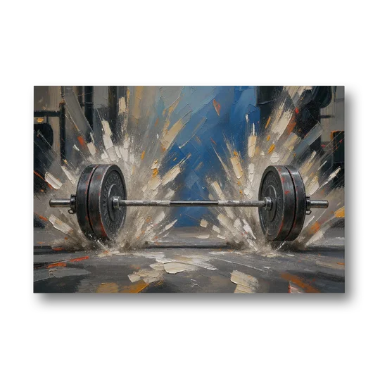 Barbell Painting with Chalk Dust Burst - Canvas Wall Art - Front