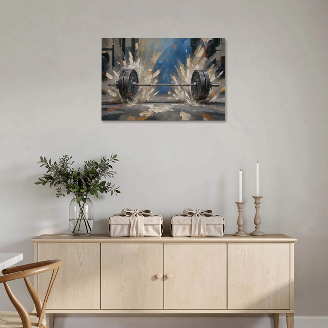 Barbell Painting with Chalk Dust Burst - Canvas Wall Art - Coffee Table - 36x24