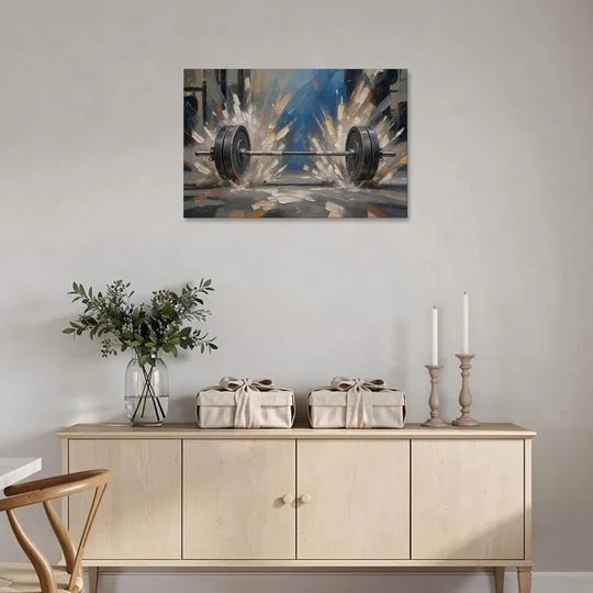 Barbell Painting with Chalk Dust Burst - Canvas Wall Art - Coffee Table - 36x24