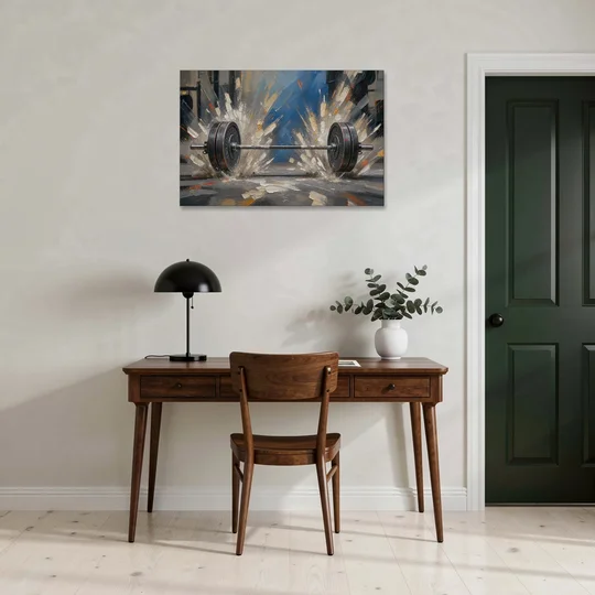 Barbell Painting with Chalk Dust Burst - Canvas Wall Art - Office - 36x24