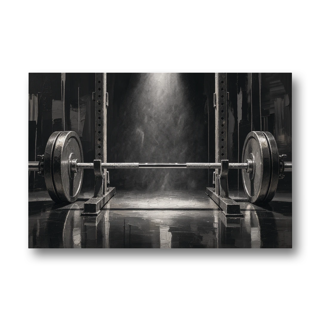 Barbell Wall Art in the Chalk Dust Spotlight - Canvas Wall Art - Front