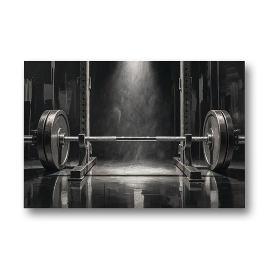 Barbell Wall Art in the Chalk Dust Spotlight - Canvas Wall Art - Front