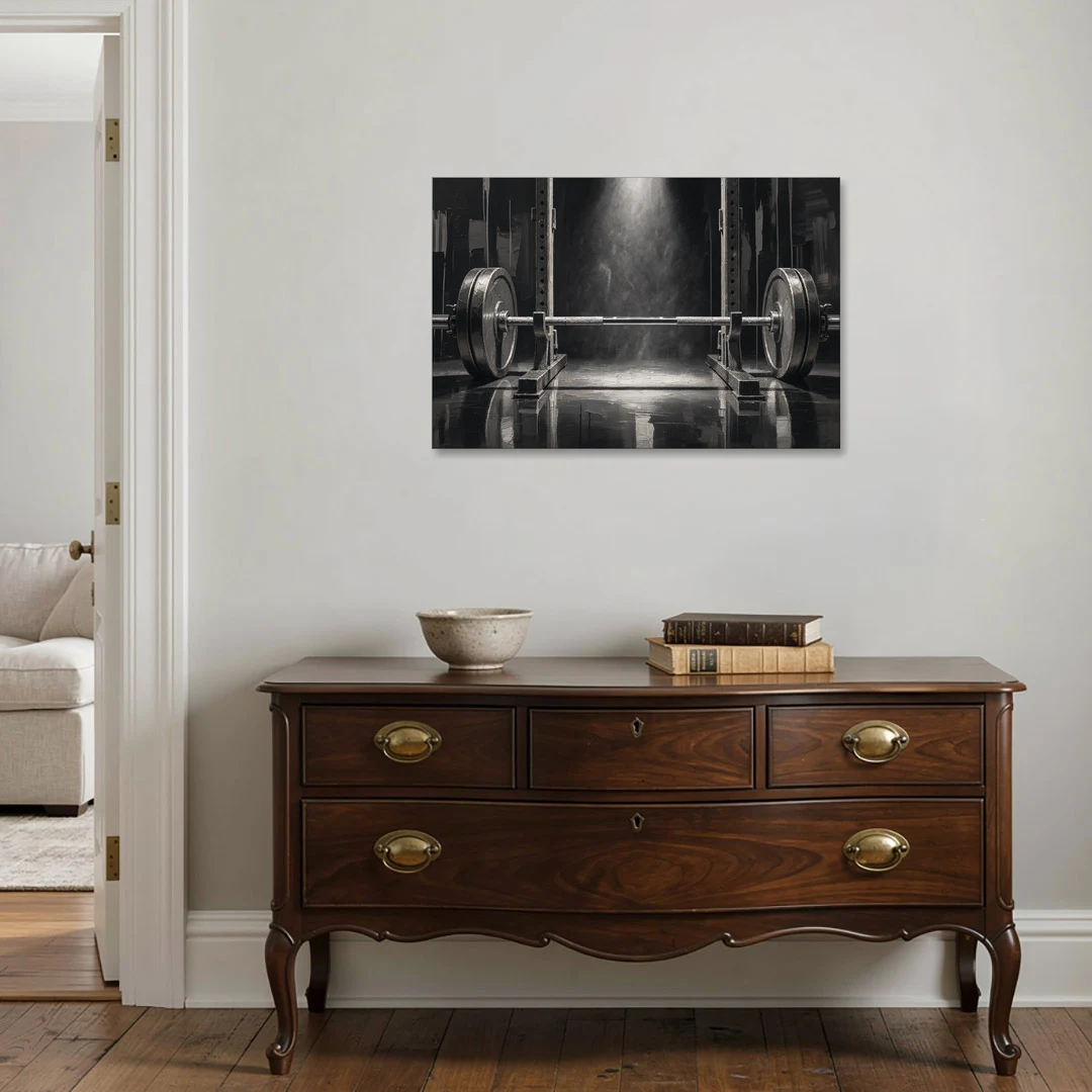 Barbell Wall Art in the Chalk Dust Spotlight - Canvas Wall Art - Coffee Table - 36x24