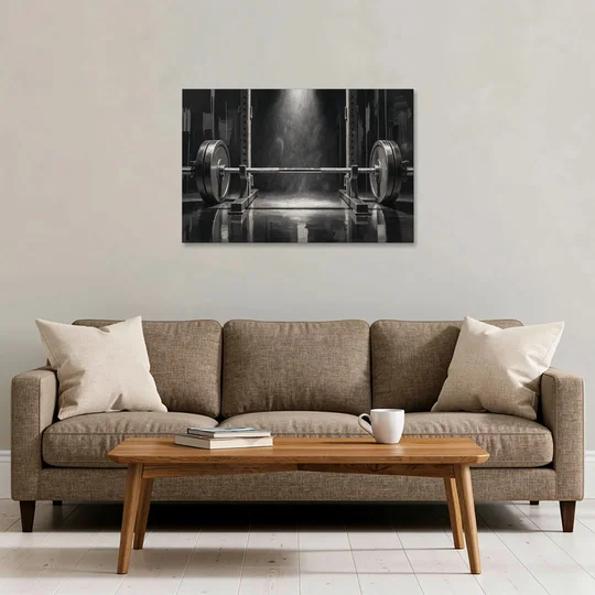 Barbell Wall Art in the Chalk Dust Spotlight - Canvas Wall Art - Sofa - 36x24