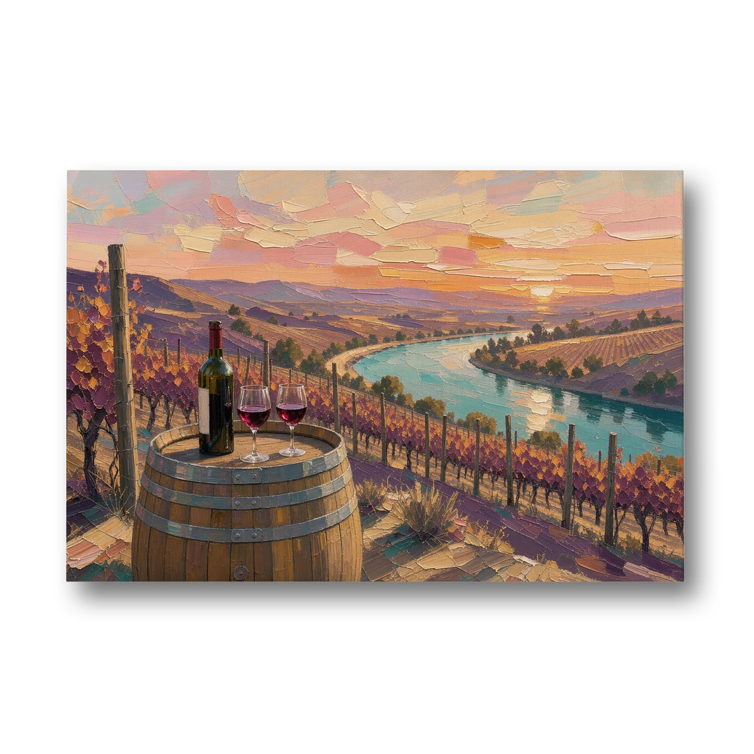 Barrel Table Above the River for the Dining Room - Canvas Wall Art - Front
