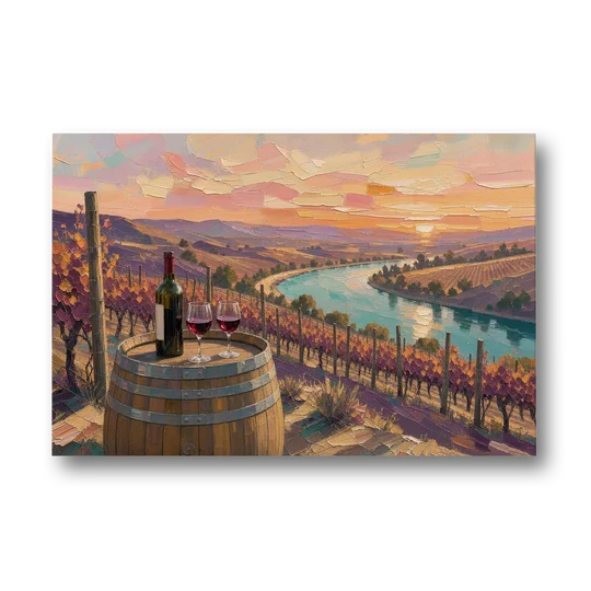 Barrel Table Above the River for the Dining Room - Canvas Wall Art - Front