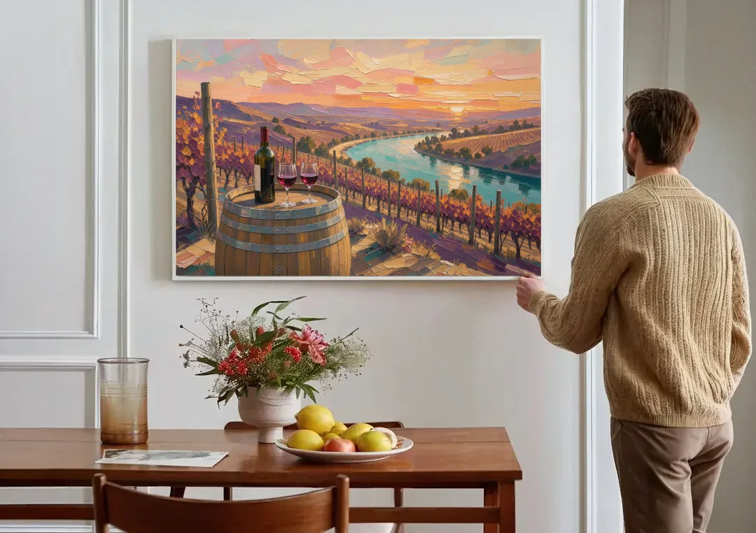 Barrel Table Above the River for the Dining Room canvas wall art above a dining table