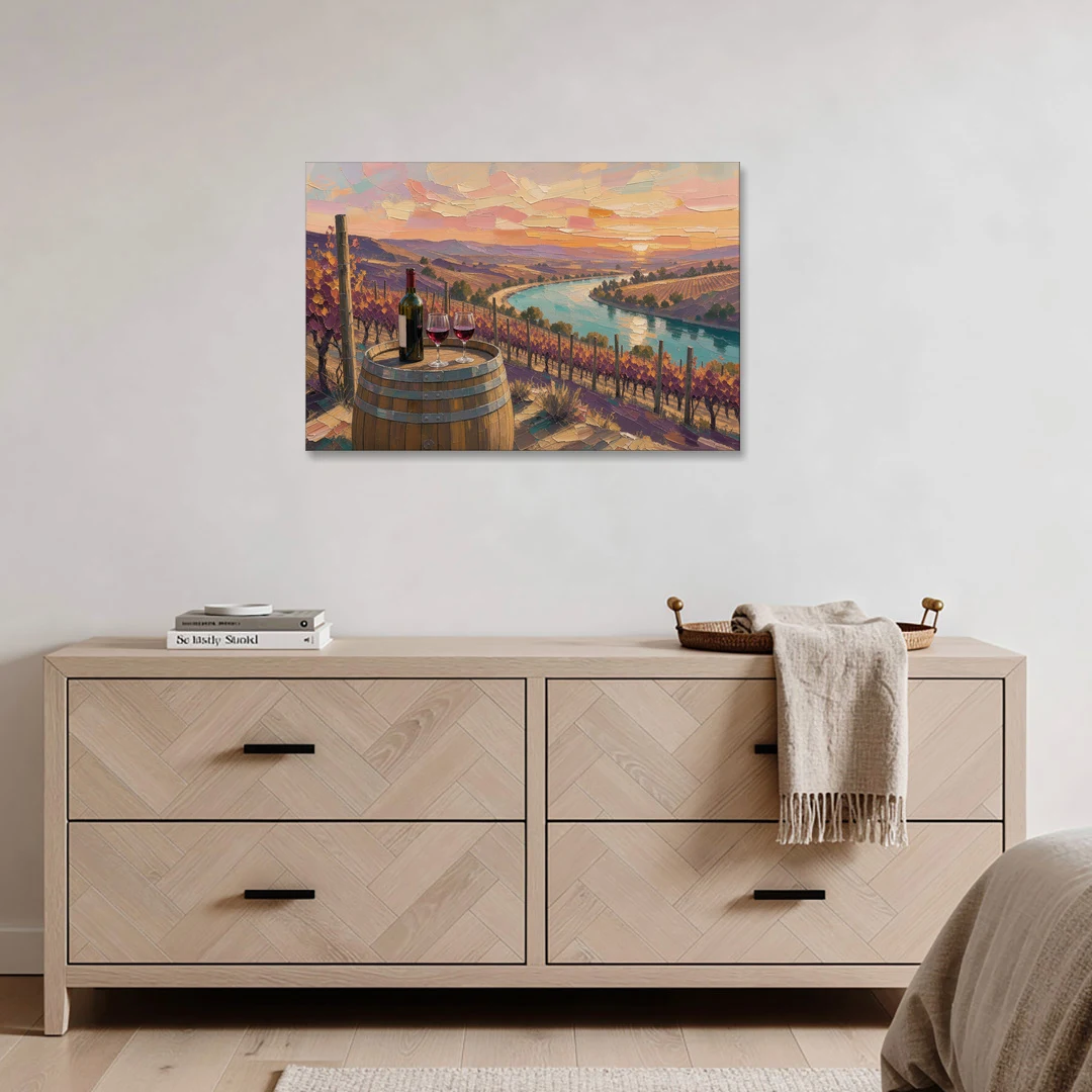 Barrel Table Above the River for the Dining Room - Canvas Wall Art - Coffee Table - 36x24