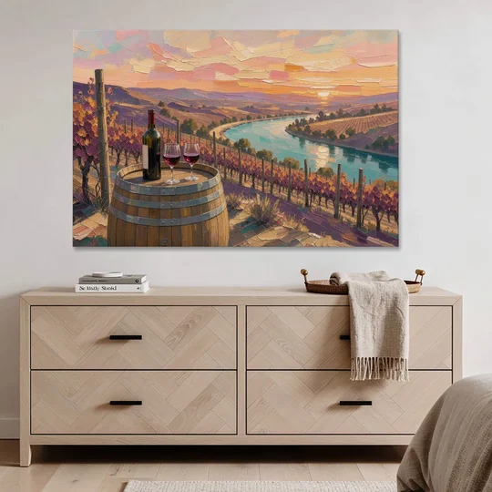 Barrel Table Above the River for the Dining Room - Canvas Wall Art - Coffee Table - 60x40