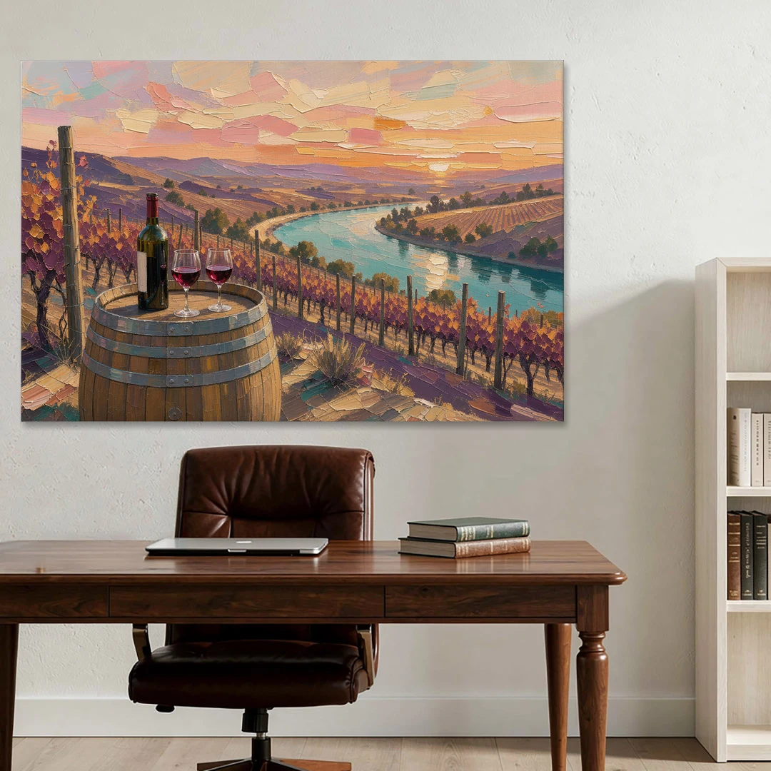 Barrel Table Above the River for the Dining Room - Canvas Wall Art - Office - 60x40