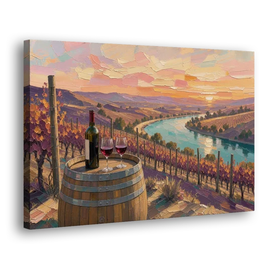 Barrel Table Above the River for the Dining Room - Canvas Wall Art - Side