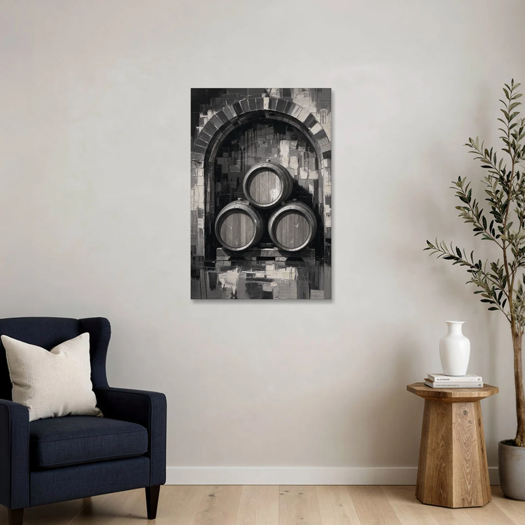 Basement Bar Wall Art of Three Oak Barrels - Canvas Wall Art - Sofa - 24x36
