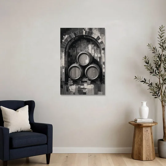 Basement Bar Wall Art of Three Oak Barrels - Canvas Wall Art - Sofa - 24x36