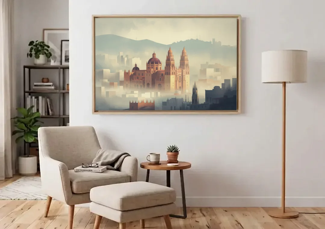 Basílica de Guanajuato canvas wall art above an armchair in a bright living room