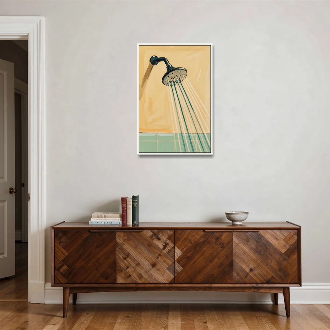 Bathroom Acrylic Painting of a Vintage Shower Head - White Framed Canvas Wall Art - Coffee Table - 24x36