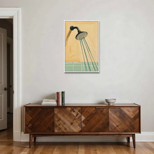 Bathroom Acrylic Painting of a Vintage Shower Head - White Framed Canvas Wall Art - Coffee Table - 24x36