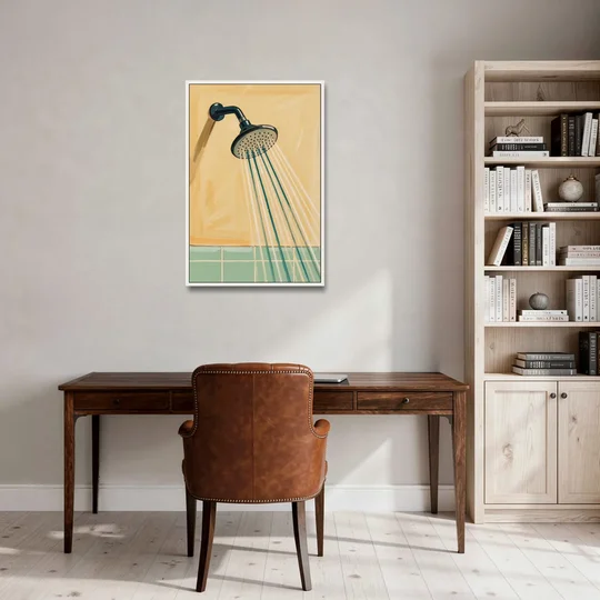 Bathroom Acrylic Painting of a Vintage Shower Head - White Framed Canvas Wall Art - Office - 24x36