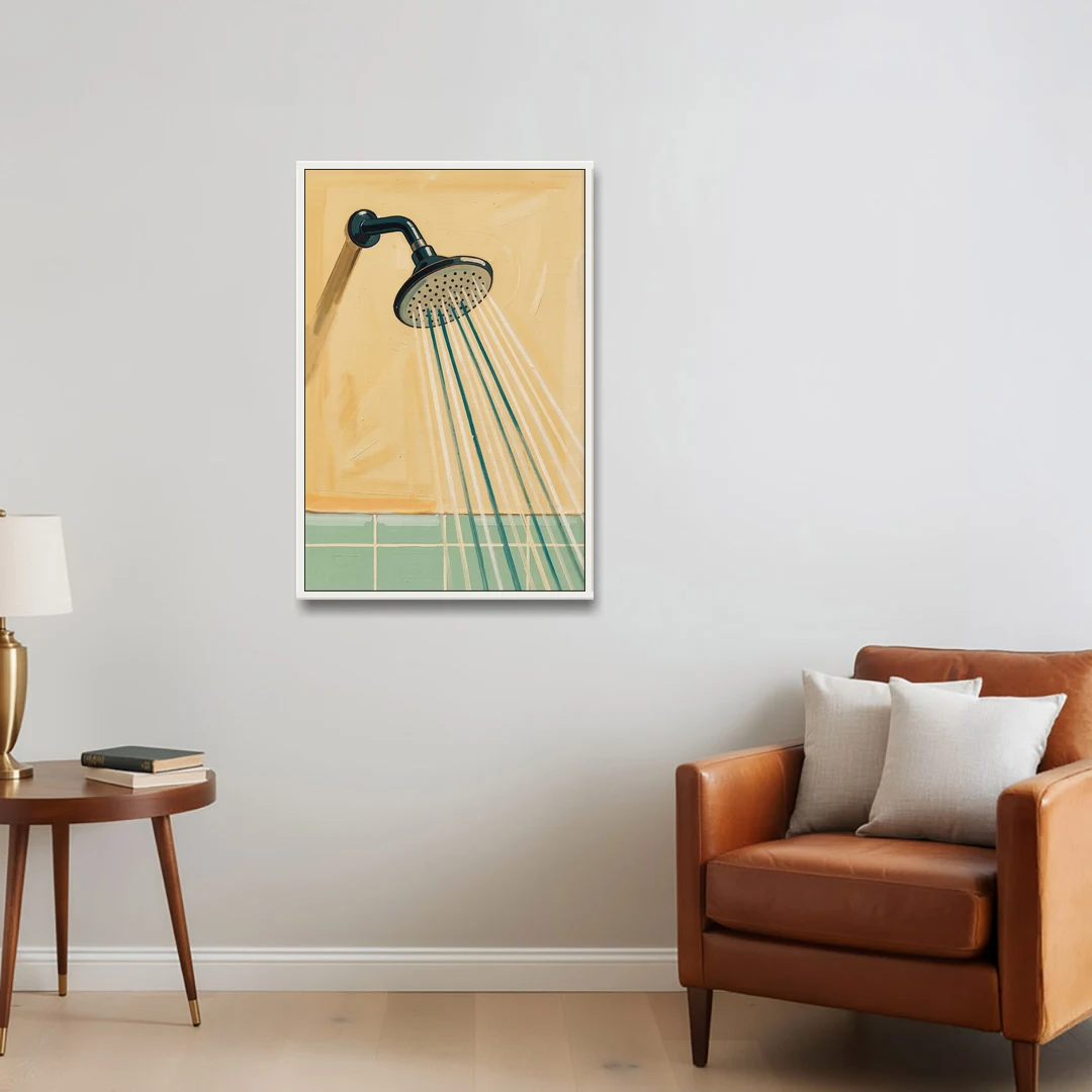 Bathroom Acrylic Painting of a Vintage Shower Head - White Framed Canvas Wall Art - Sofa - 24x36