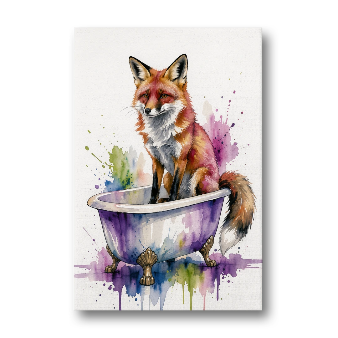 Bathroom Animal Wall Art Fox in a Dry Tub - Canvas Wall Art - Front