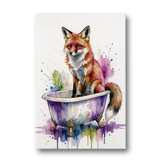 Bathroom Animal Wall Art Fox in a Dry Tub - Canvas Wall Art - Front