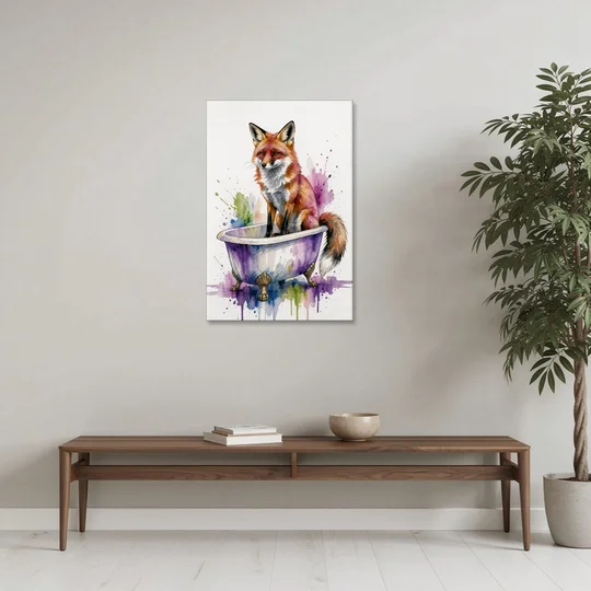 Bathroom Animal Wall Art Fox in a Dry Tub - Canvas Wall Art - Coffee Table - 24x36