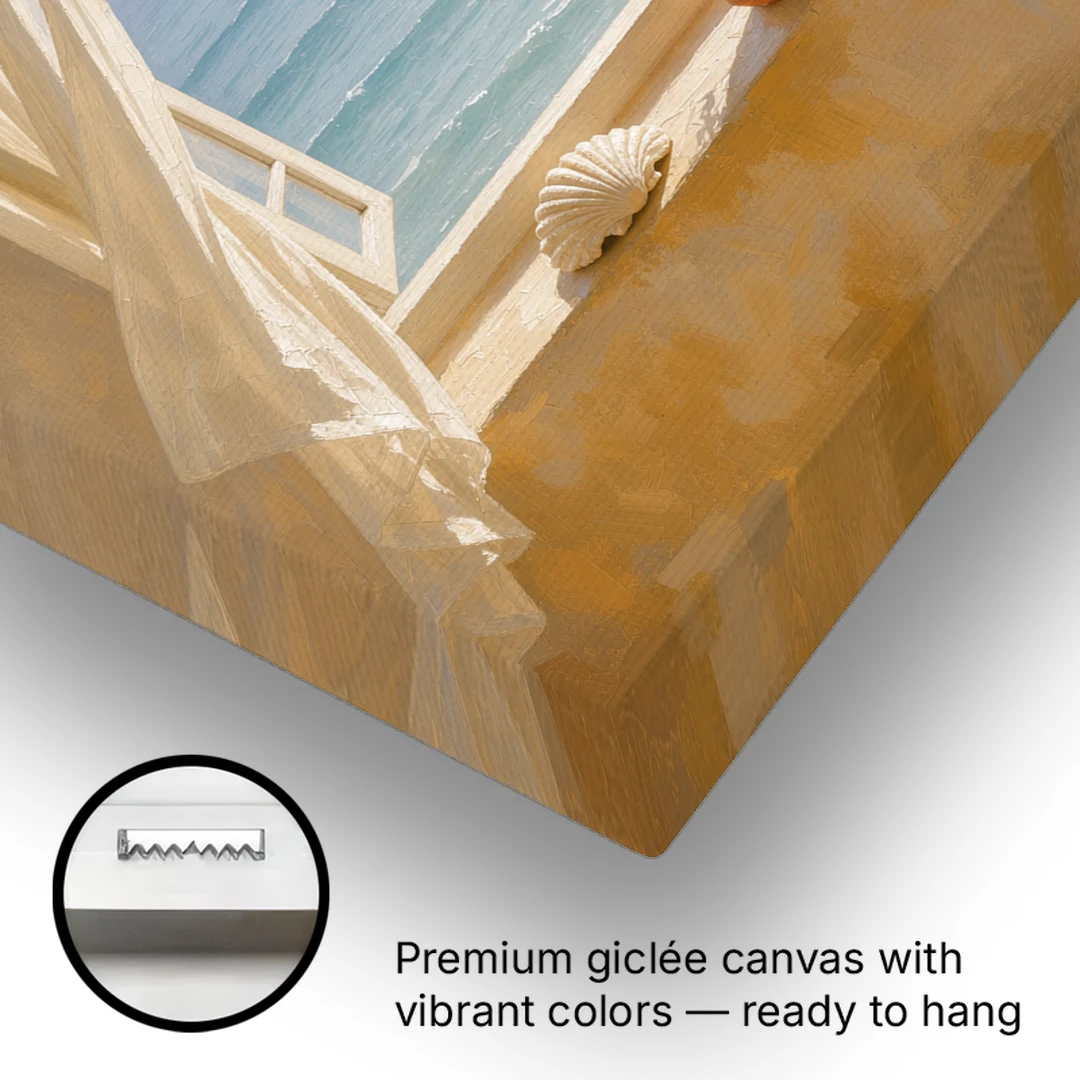 Bathroom Art Prints Arched Window to the Sea - Canvas Wall Art - Gallery Wrap Corner