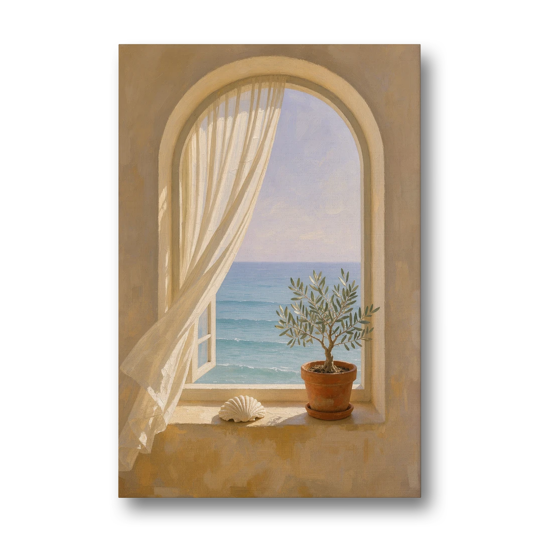 Bathroom Art Prints Arched Window to the Sea - Canvas Wall Art - Front