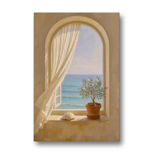 Bathroom Art Prints Arched Window to the Sea - Canvas Wall Art - Front