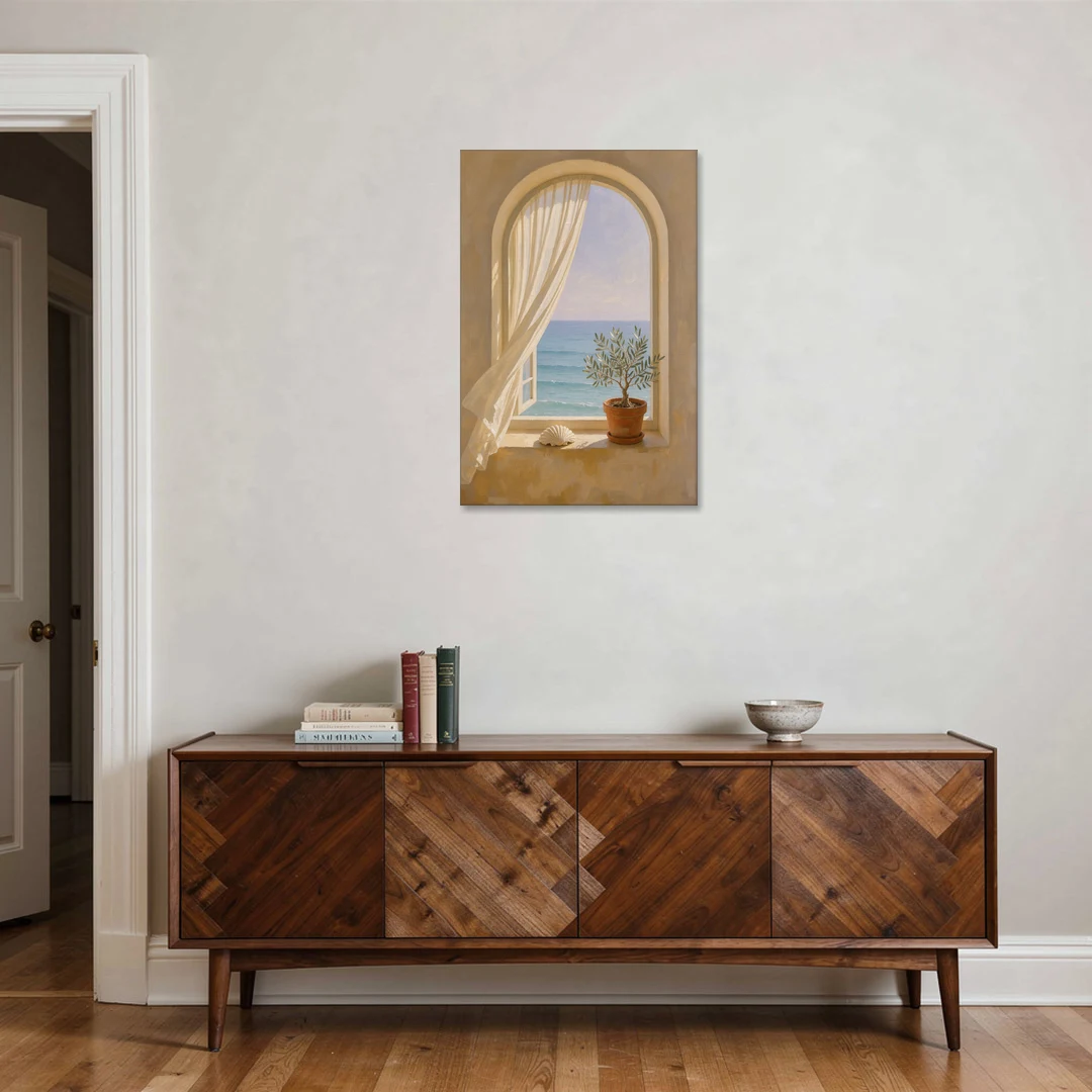 Bathroom Art Prints Arched Window to the Sea - Canvas Wall Art - Coffee Table - 24x36