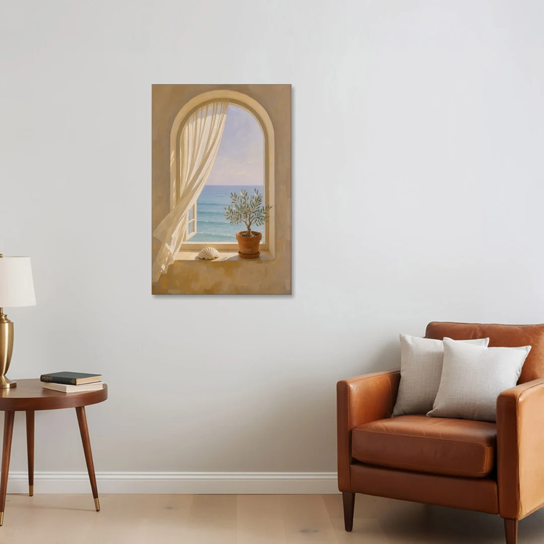 Bathroom Art Prints Arched Window to the Sea - Canvas Wall Art - Sofa - 24x36