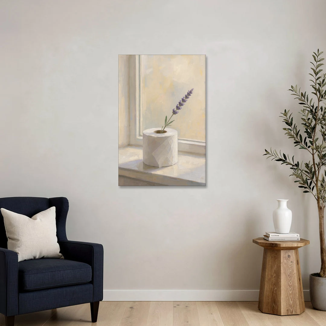 Bathroom Decor Wall Art with a Lavender Sprig - Canvas Wall Art - Sofa - 24x36